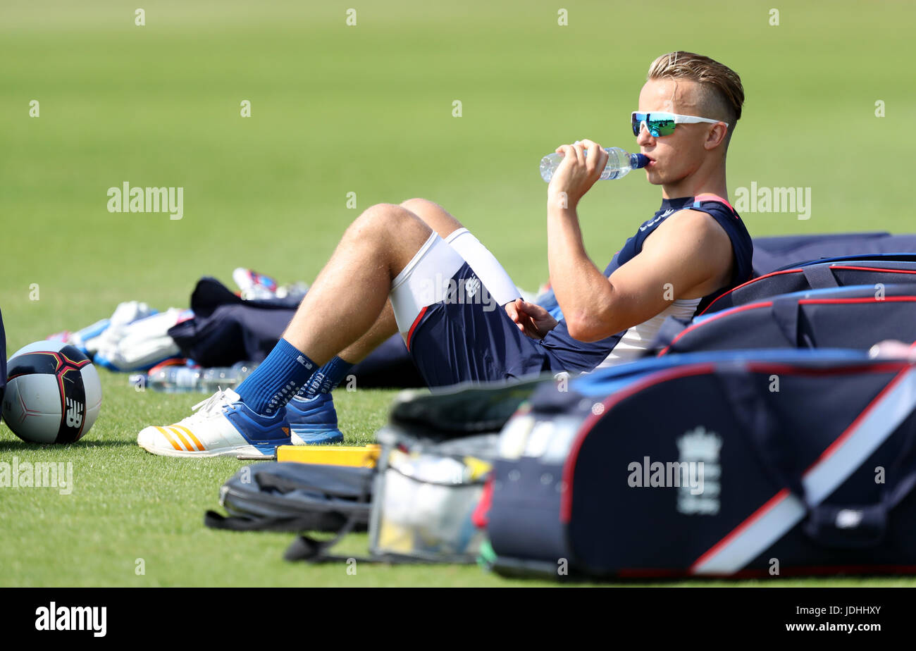 L'Inghilterra del Tom Curran durante la sessione di reti presso la ciotola Ageas, Southampton. Foto Stock