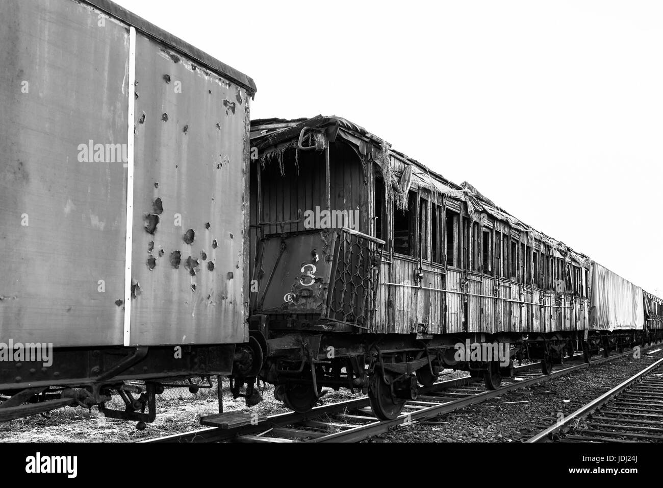 Abbandonata, abbandonati i vagoni del treno in Baasrode, Belgio Foto Stock
