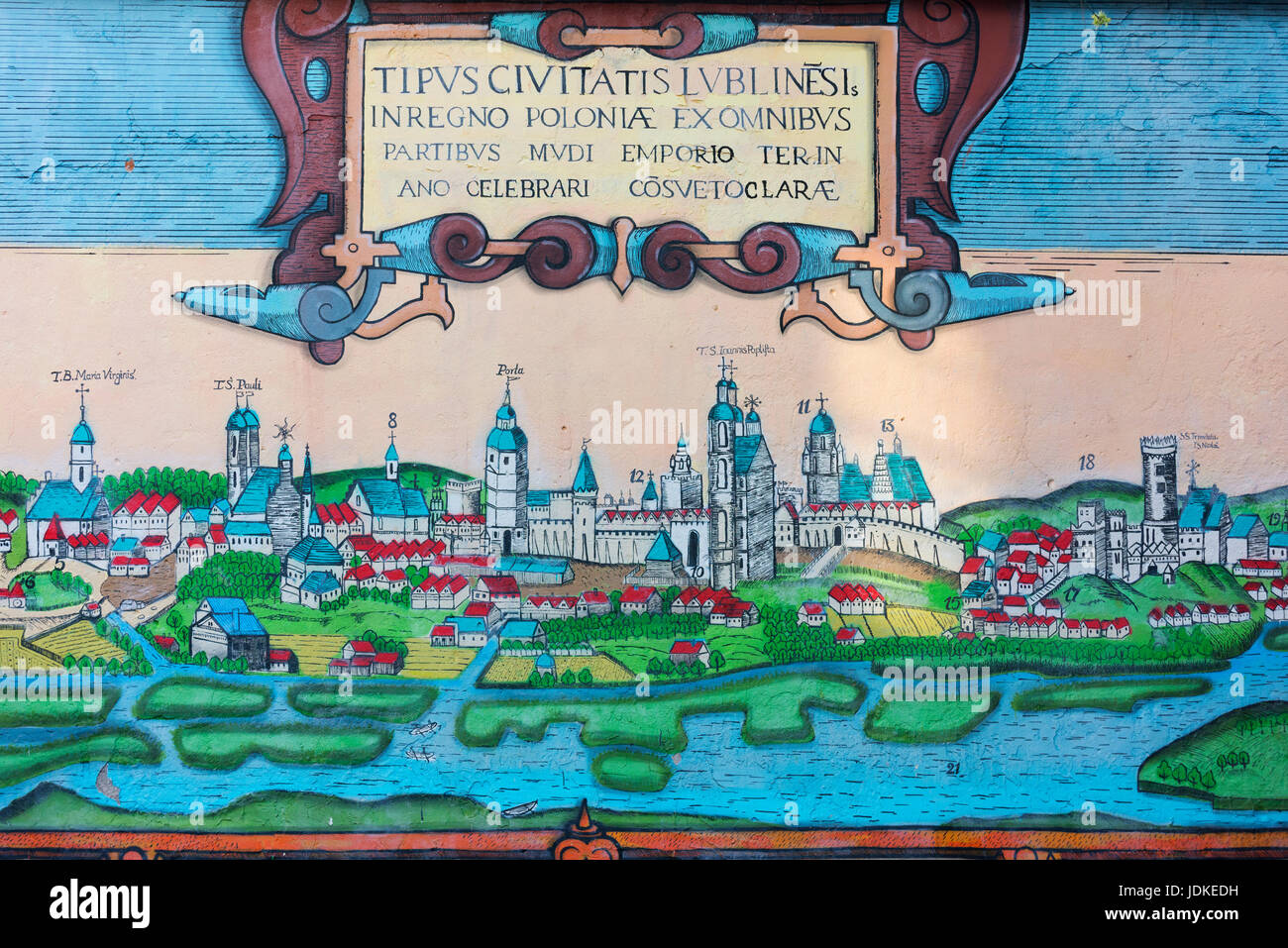 Un inizio di mappa della città medievale di Lublino. Foto Stock