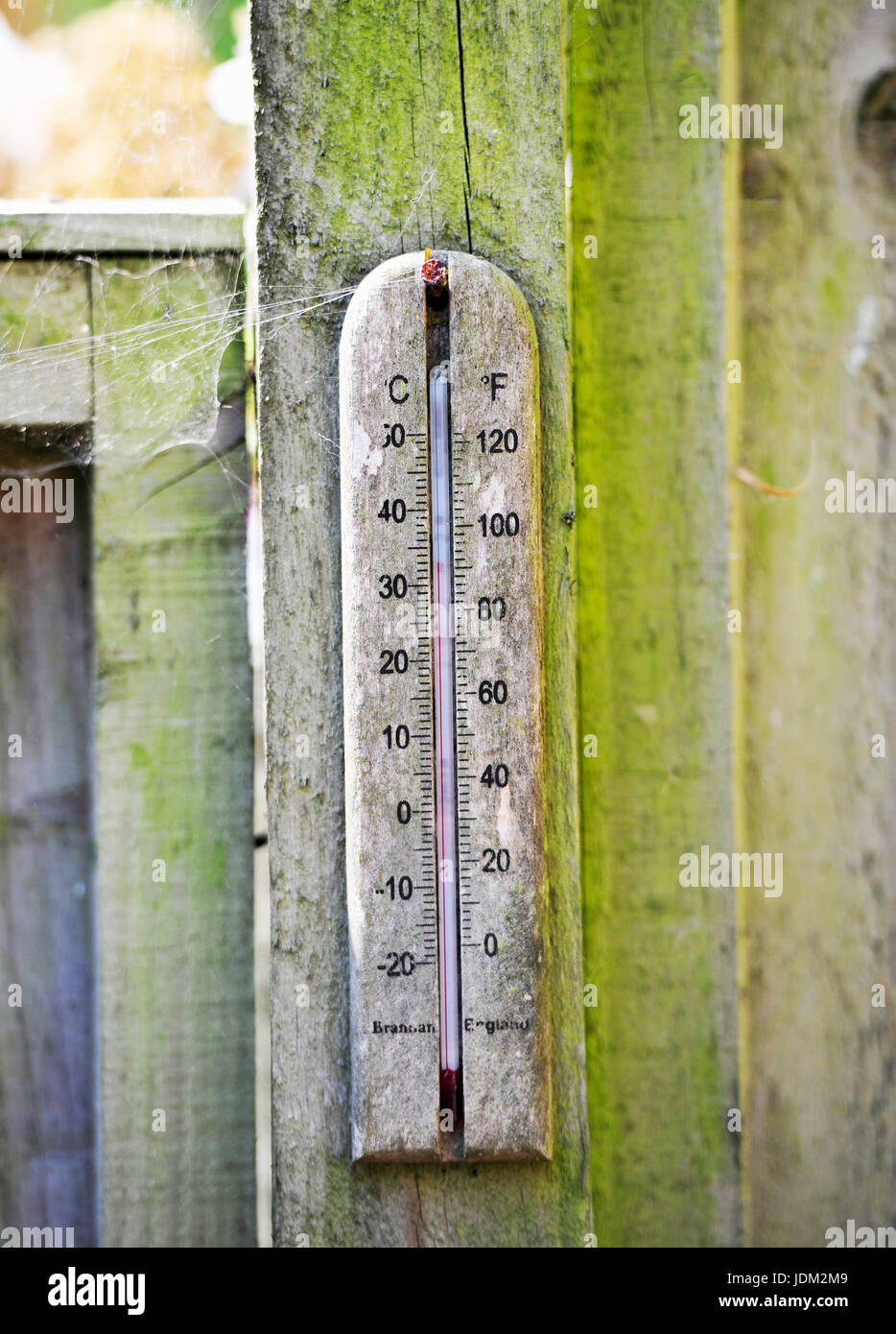 Brighton, Regno Unito. Il 21 giugno, 2017. La temperatura comincia a salire  su questo termometro in un giardino di Brighton come questa mattina è  prevista per essere il più caldo giorno di