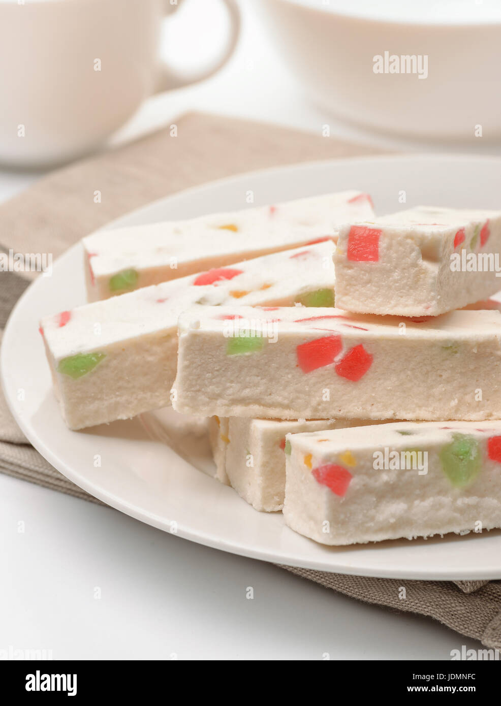 Stil life con frutta il torrone Foto Stock