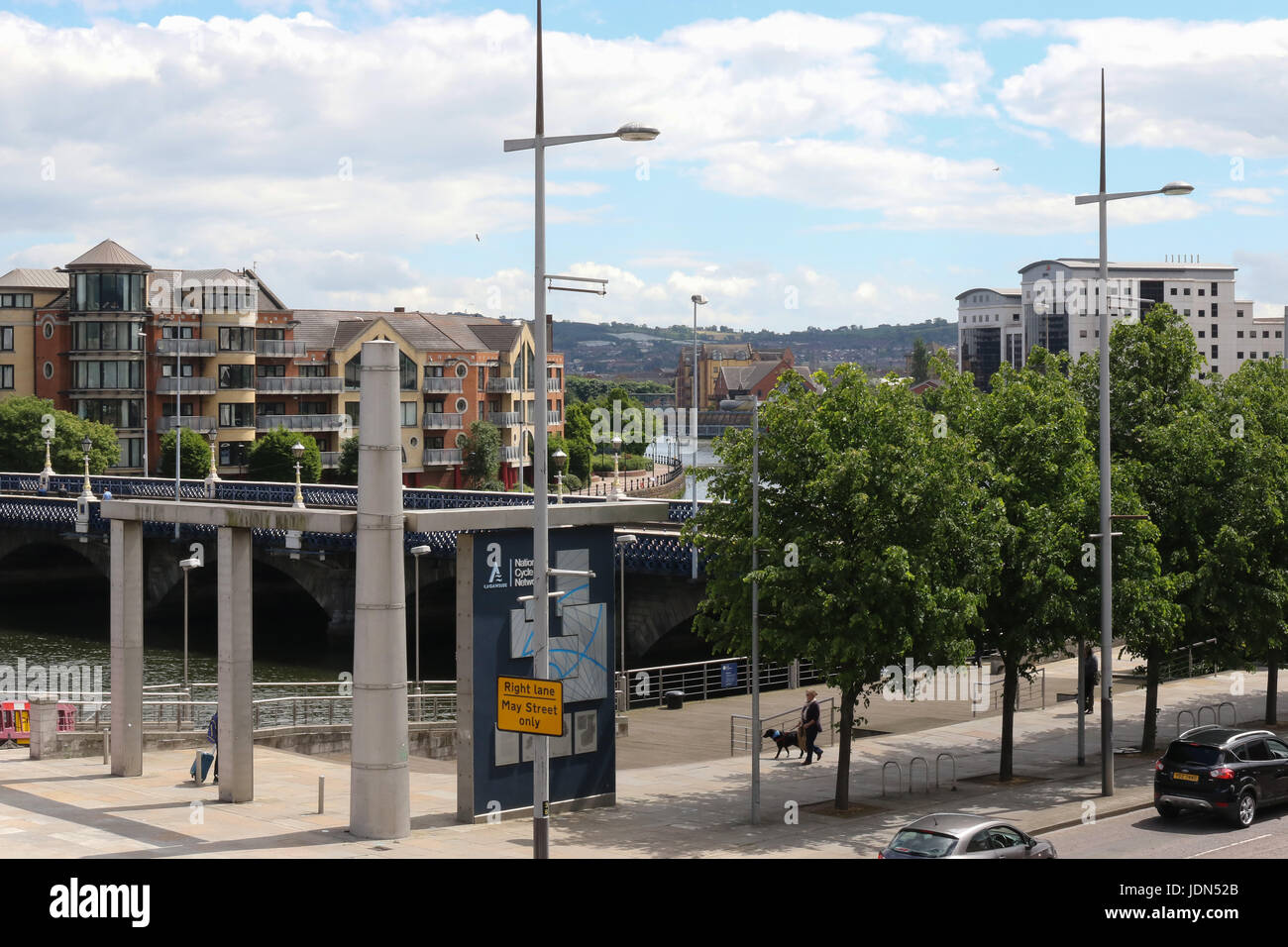 Donegall Quay, fiume Lagan, Belfast, Irlanda del Nord. Foto Stock