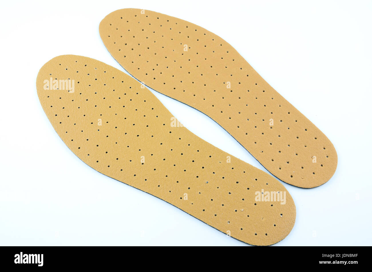 Pelle marrone scarpa solette fornire ulteriore comodità. Foto Stock