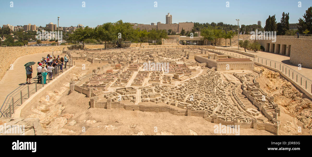 Modello per esterno di Gerusalemme nel secondo periodo del tempio, che mostra la topografia e architettura di antica Gerusalemme, presso il Museo di Israele. Foto Stock