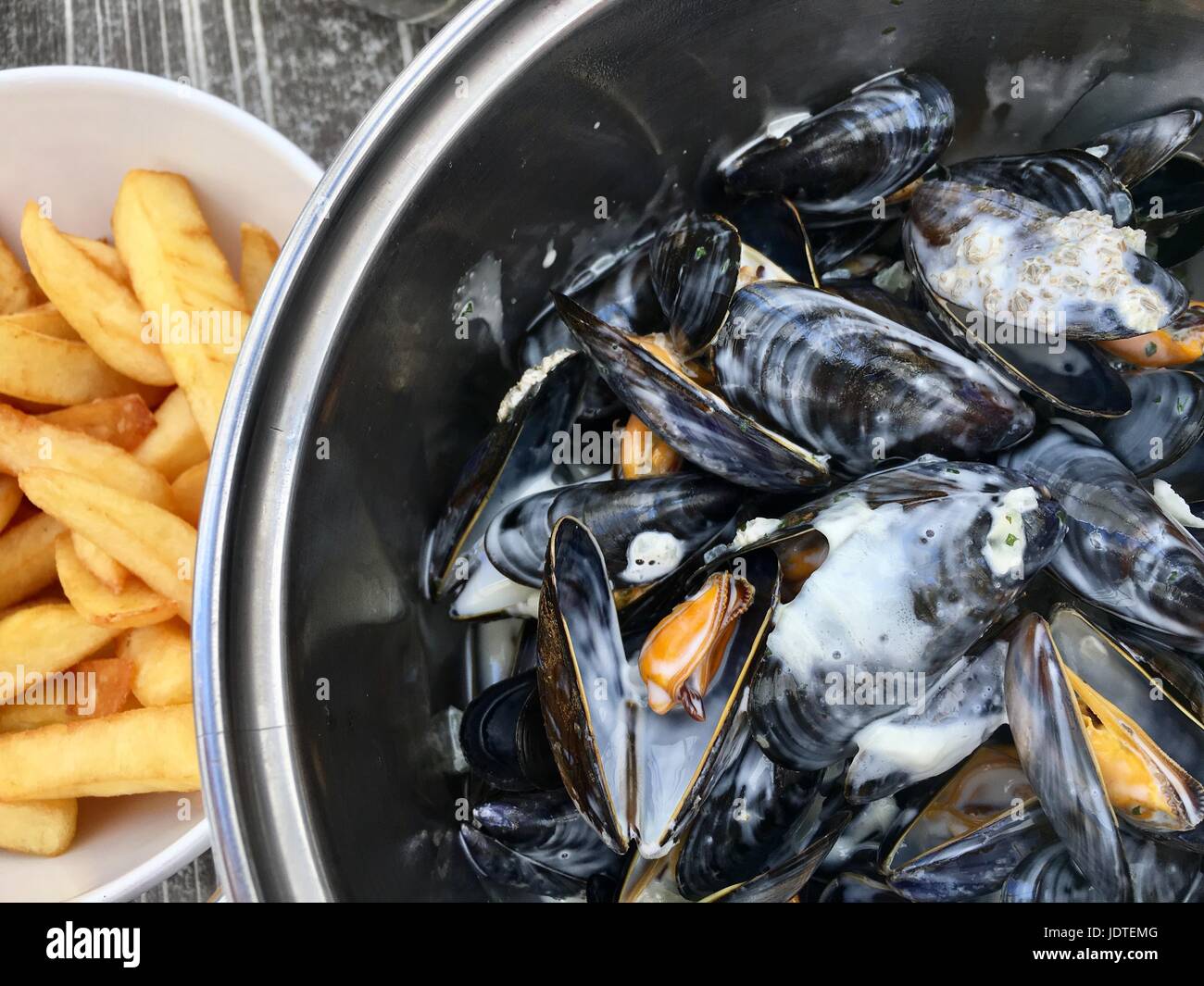 Moules Frites Foto Stock