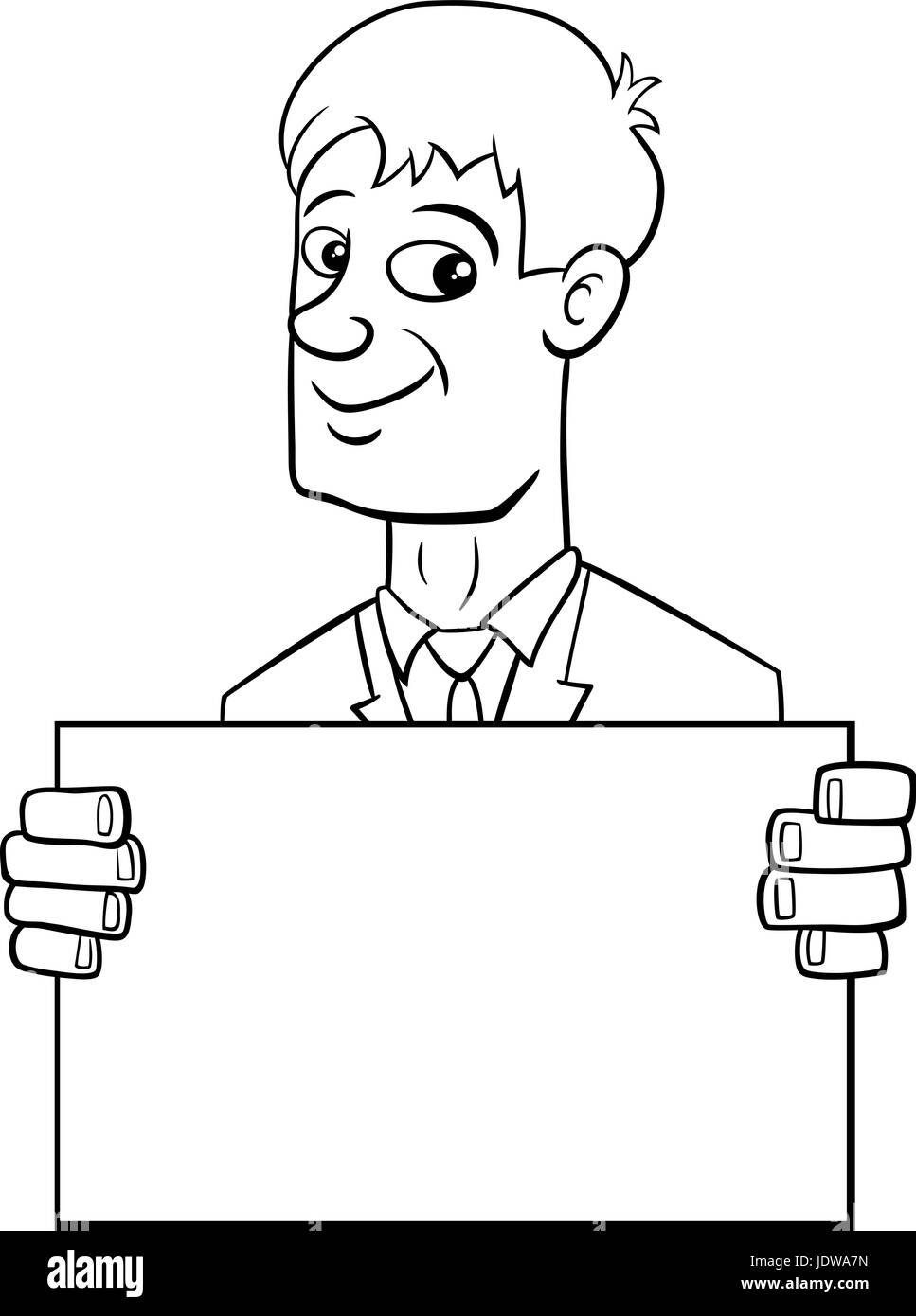 Bianco e Nero Cartoon illustrazione dell uomo o imprenditore con carattere Blank Board o scheda Illustrazione Vettoriale