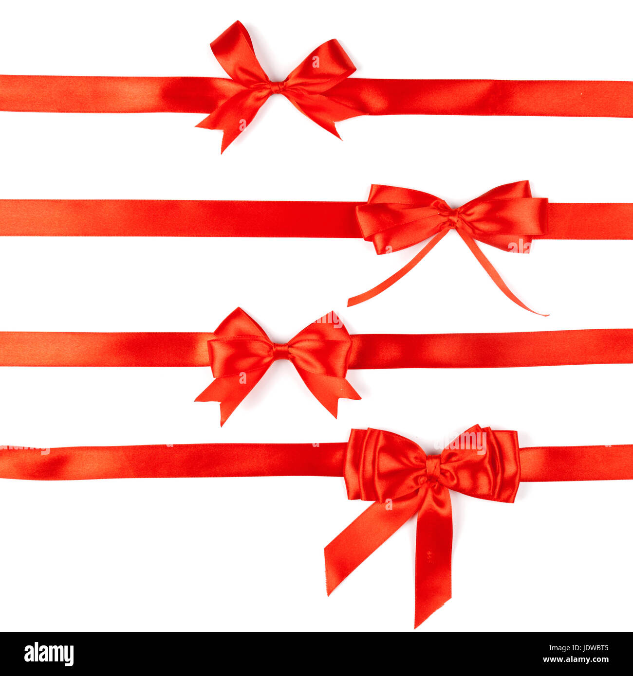 Set di quattro red ribbon fiocchi di raso Foto Stock