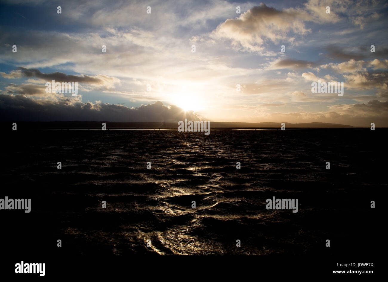 Marine Lake West Kirby Wirral Sunset HDR Foto Stock