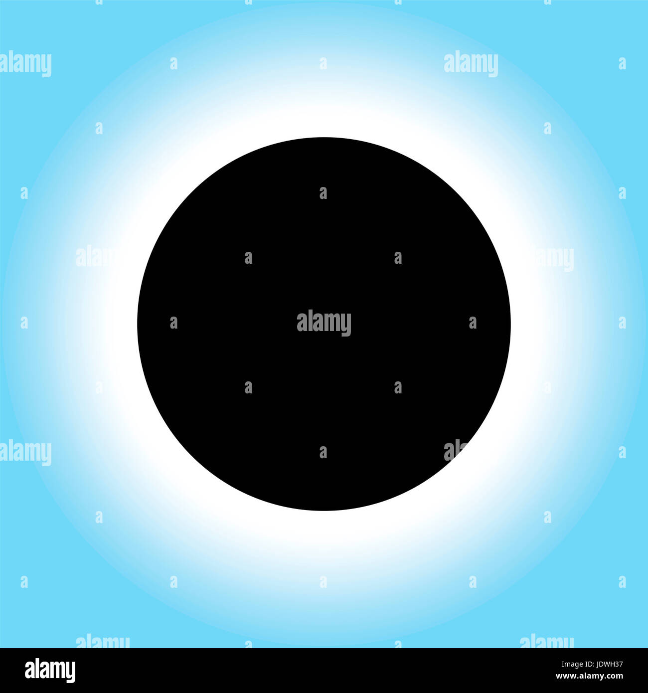 Eclissi solare icona - illustrazione simbolica di un cerchio nero su bianco a gradiente blu sfondo radiale. Foto Stock