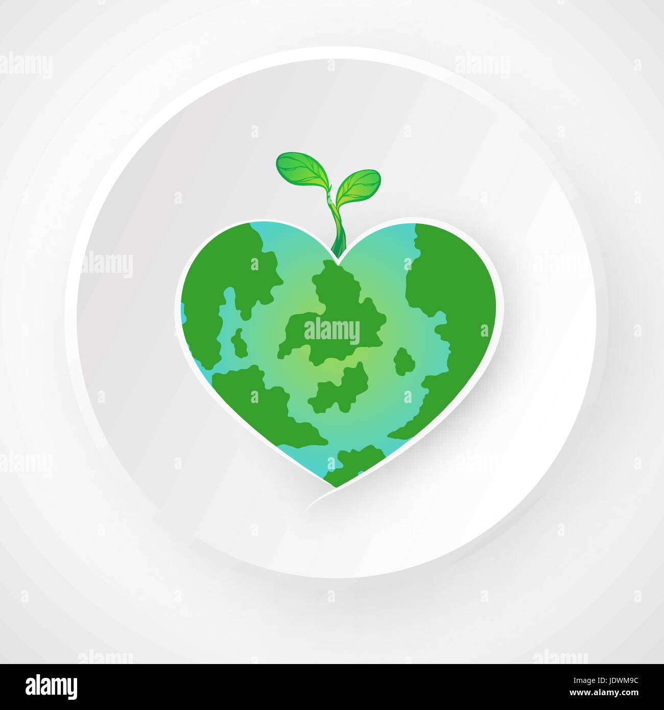 Giornata mondiale dell'ambiente. Concetto di amore il mondo. alberello sulla mappa cuore verde. con copia spazio. su sfondo bianco grigio. illustrazione vettoriale Illustrazione Vettoriale