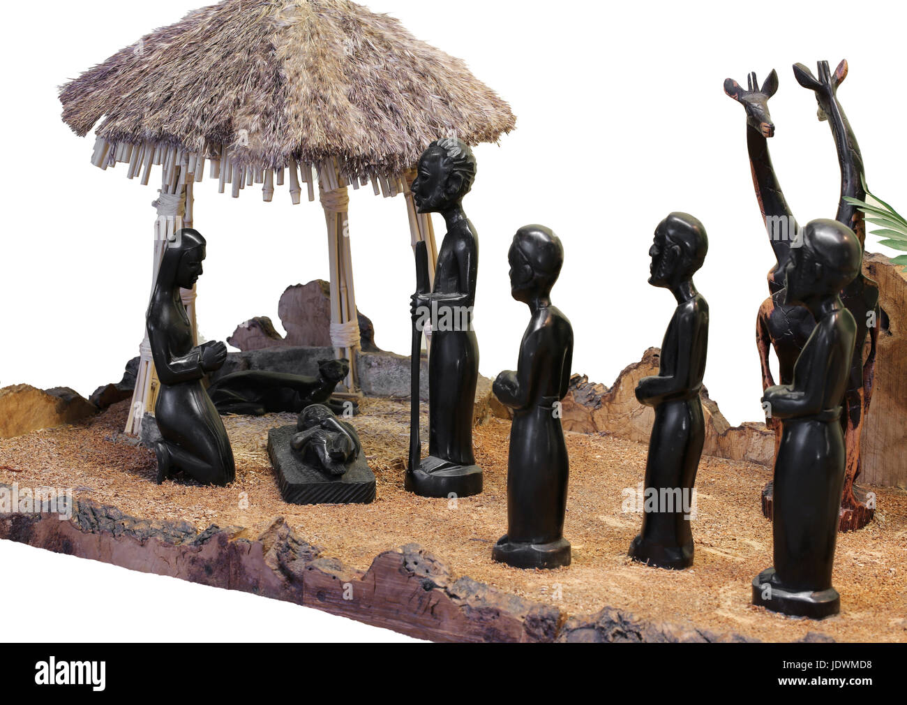 Presepe con la santa famiglia, scolpito in legno nero della Tanzania in  stile africano Foto stock - Alamy