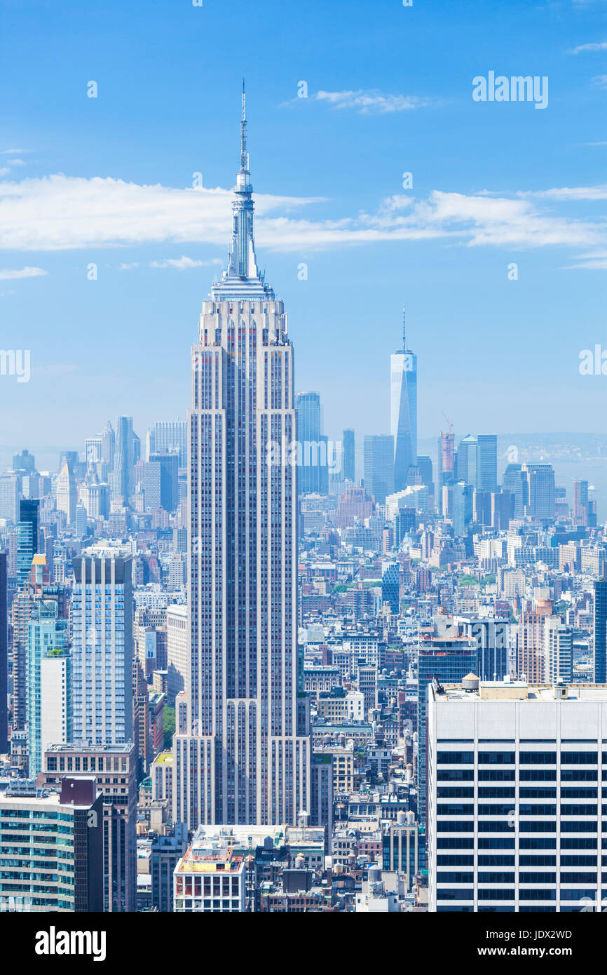 Skyline di Manhattan, New York skyline, Empire State Building di New York City, Stati Uniti d'America, Nord America, STATI UNITI D'AMERICA Foto Stock