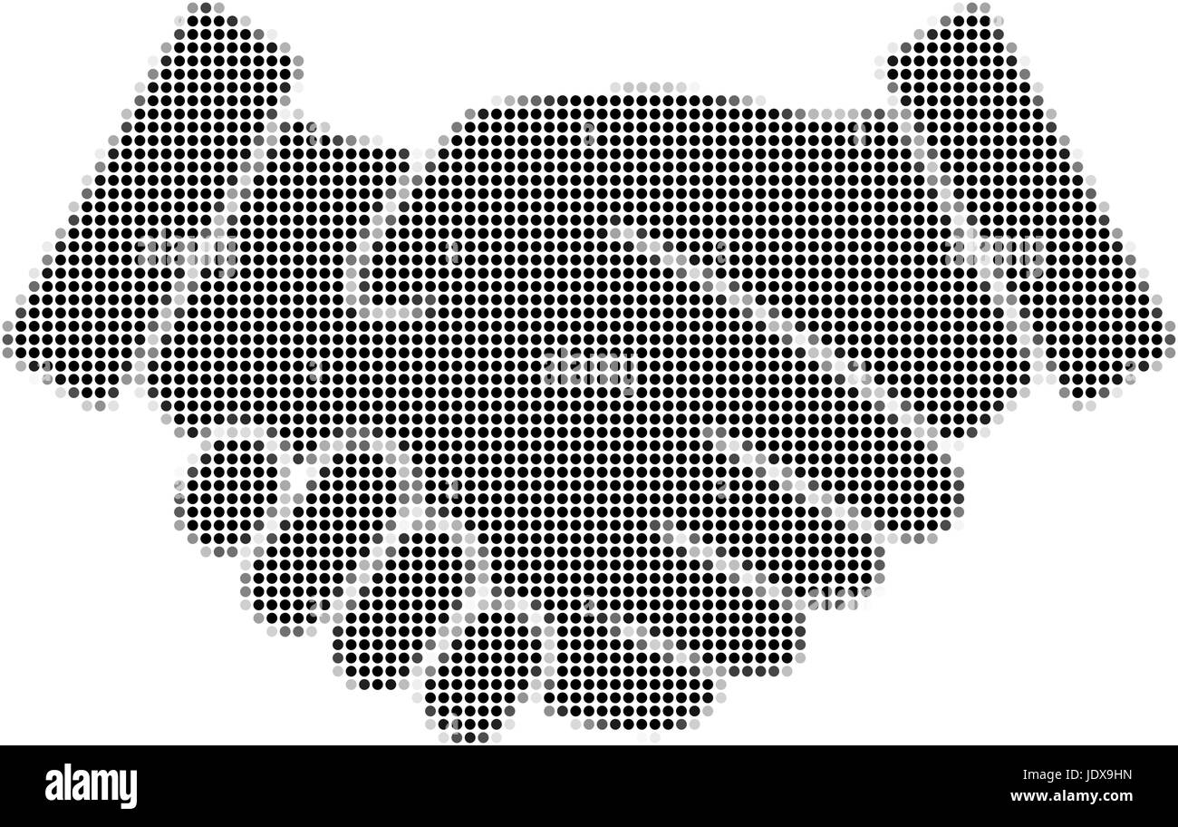 Handshake accordo aziendale, icona del vettore in punti neri, mezzitoni Illustrazione Vettoriale