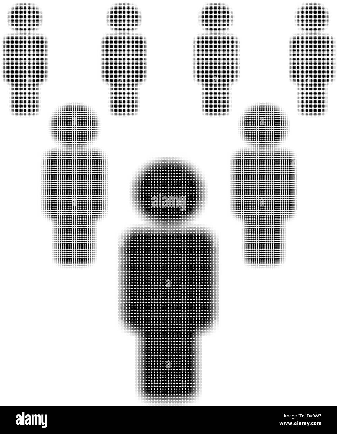 Icona di persone illustrazione vettoriale fatta di punti neri, mezzitoni Illustrazione Vettoriale