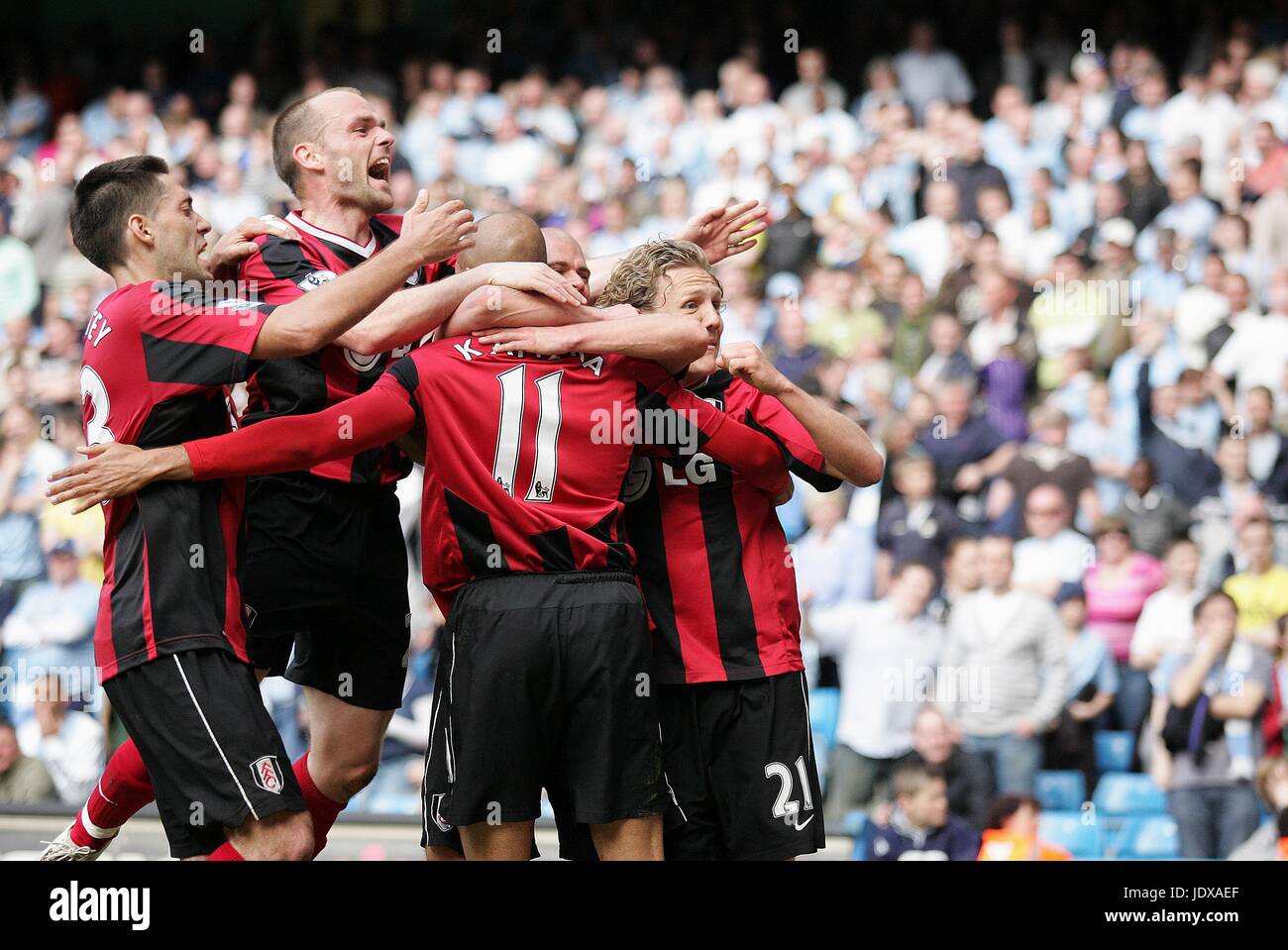 FULHAM CELEBRARE KAMARA OBIETTIVO Manchester City V FULHAM City of Manchester Stadium Manchester Inghilterra 26 aprile 2008 Foto Stock