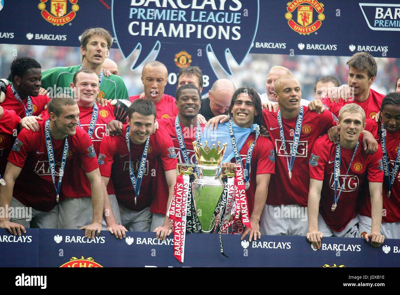 Il MANCHESTER UNITED TEAM GROUP PREMIER LEAGUE VINCITORI 07/08 JJB Stadium WIGAN INGHILTERRA 11 Maggio 2008 Foto Stock