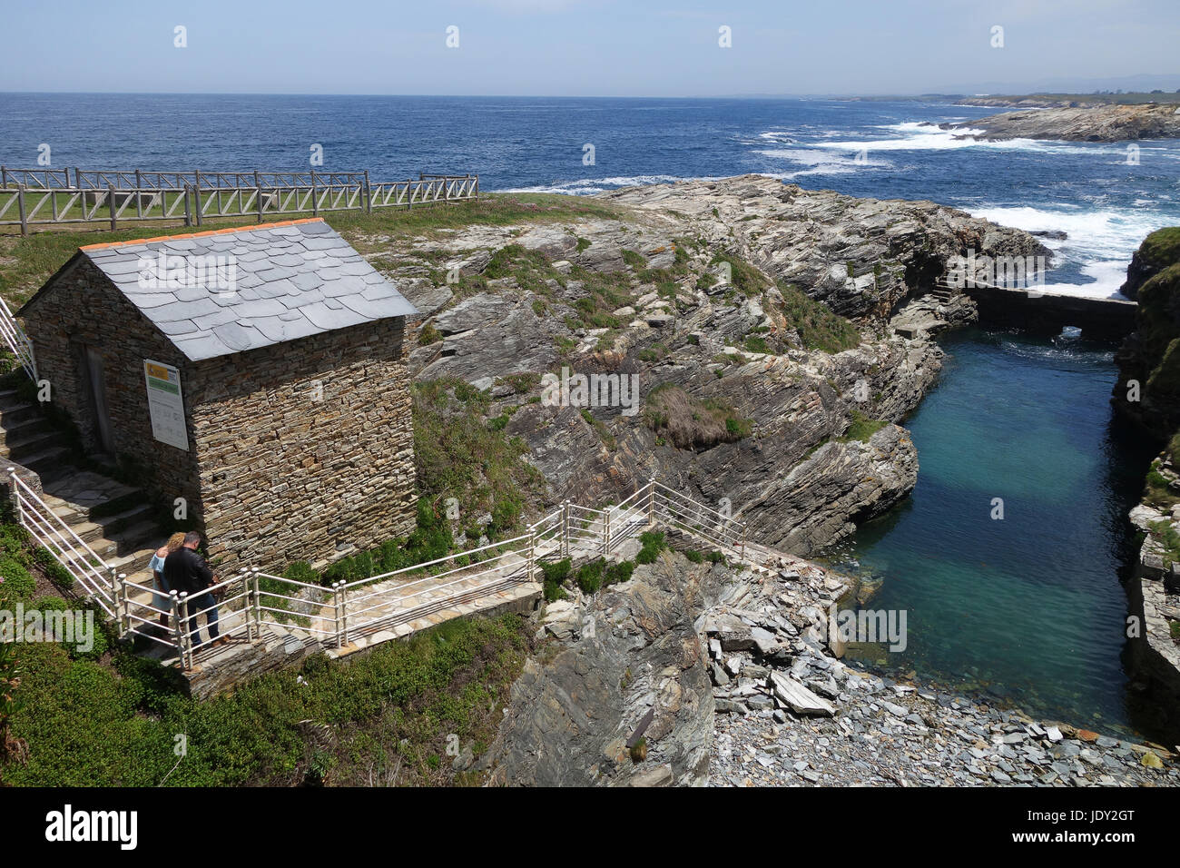 La antigua cetarea de Rinlo un terreno fertile per i crostacei, specificamente, granchi e aragoste che è stata creata nel 1904 a Rinlo in Galizia, Northern Sp Foto Stock