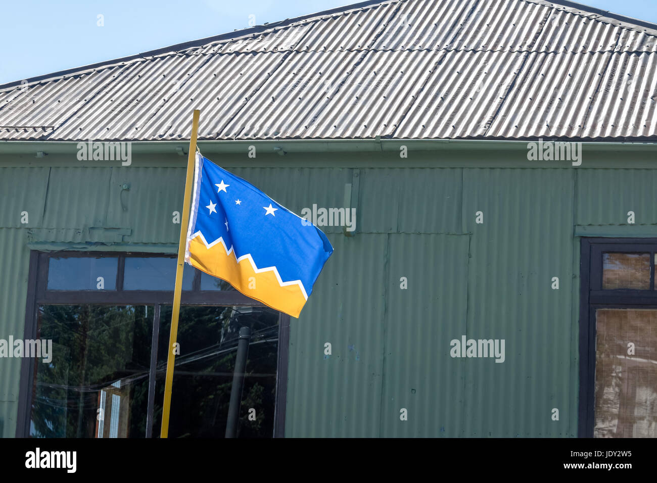 Regione di Magallanes bandiera (Magallanes & Antartide cilena) - Puerto Natales, Patagonia, Cile Foto Stock