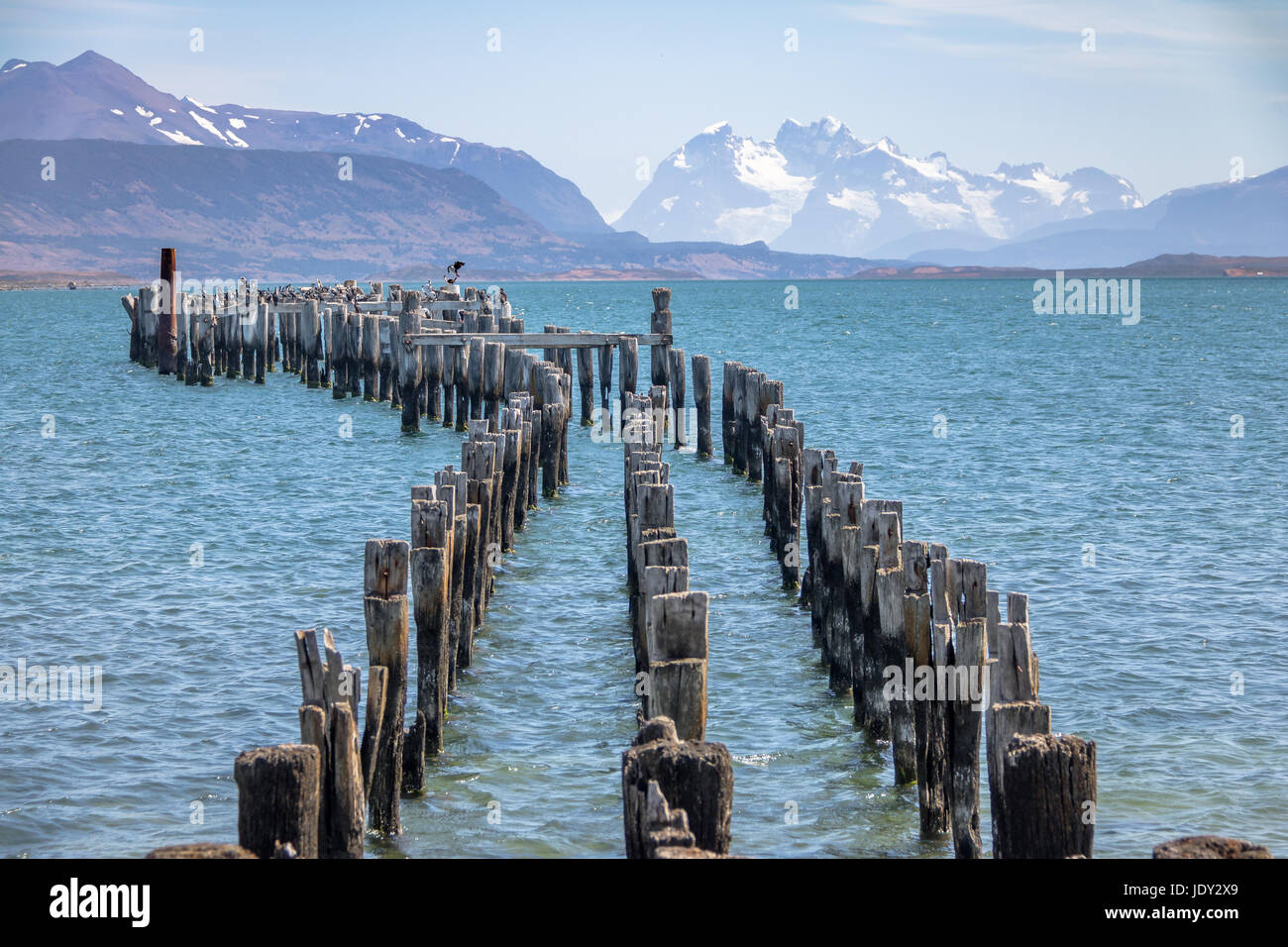 Vecchio Dock in Almirante Montt golfo in Patagonia - Puerto Natales, regione di Magallanes, Cile Foto Stock