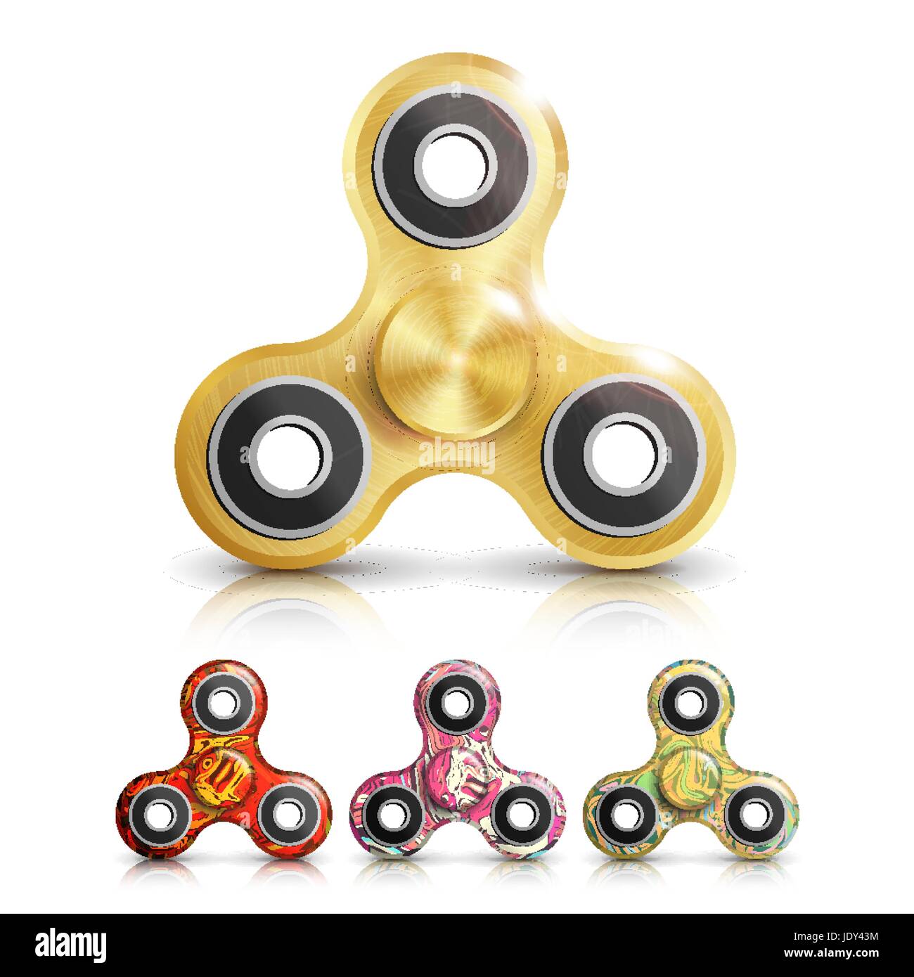 Spinner vettore giocattolo. Plastica Brillanti agitare continuamente mano giocattolo per il miglioramento della durata dell'attenzione. Macchina di filatura. La rotazione. Agitano: dito Spinner Stress, Anx Illustrazione Vettoriale