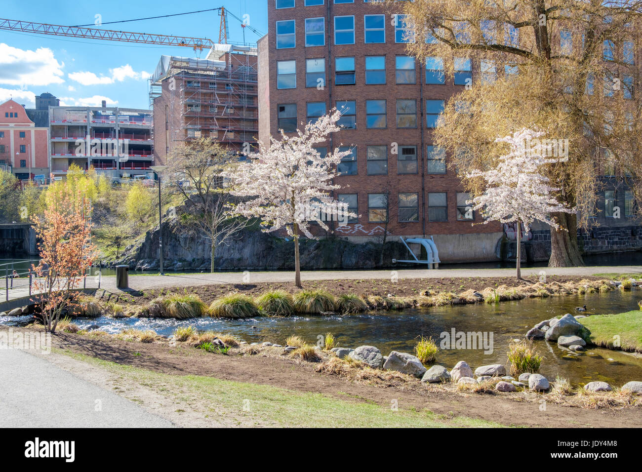 Il Waterfront Park Strömparken in Norrkoping. Norrkoping è una storica città industriale in Svezia Foto Stock