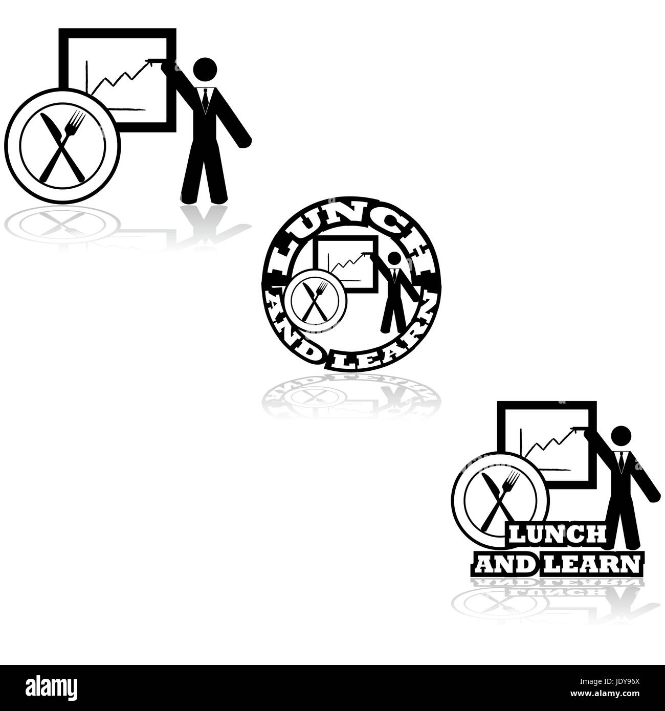 Concetto di set di illustrazione che mostra un incontro di affari abbinato con un icona del ristorante Foto Stock