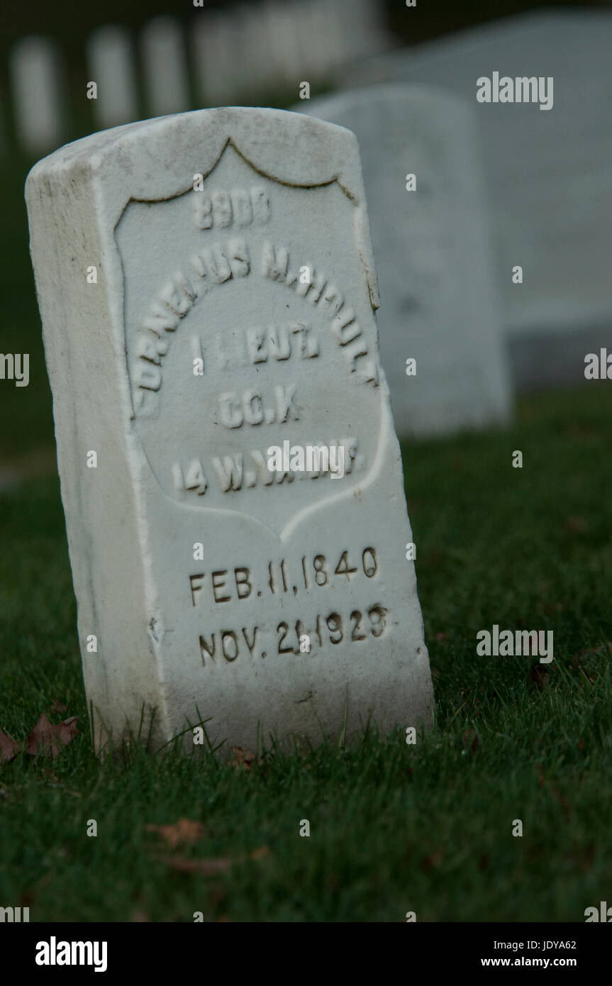 CLOSE-UP DI UNA GUERRA CIVILE tomba presso il Cimitero Nazionale di Arlington Arlington, Virginia. Foto Stock