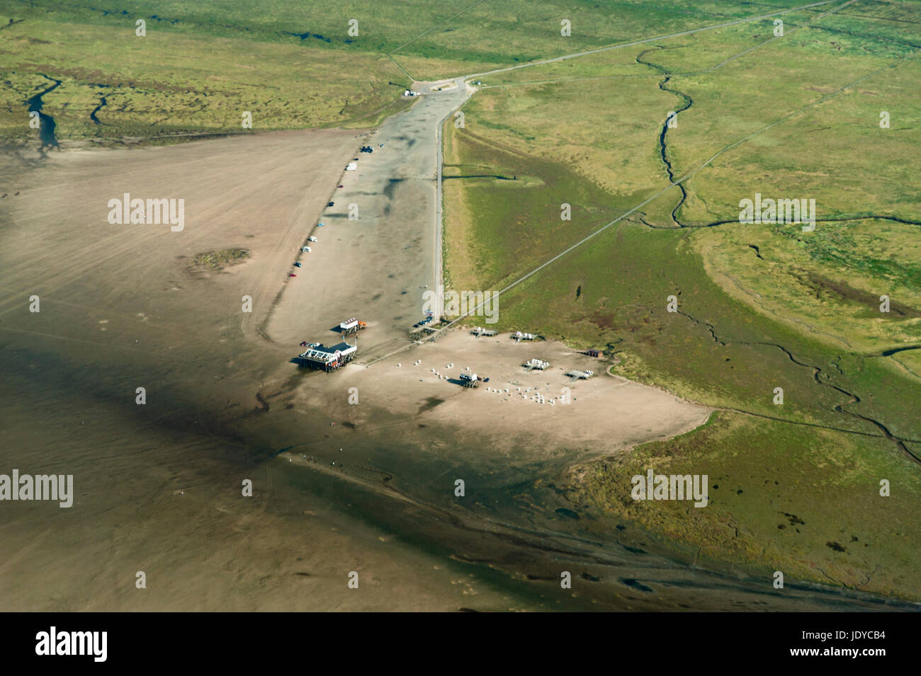 Luftbild vom Schleswig-Holsteinischen Nationalpark Wattenmeer bei San Peter-Ording Foto Stock