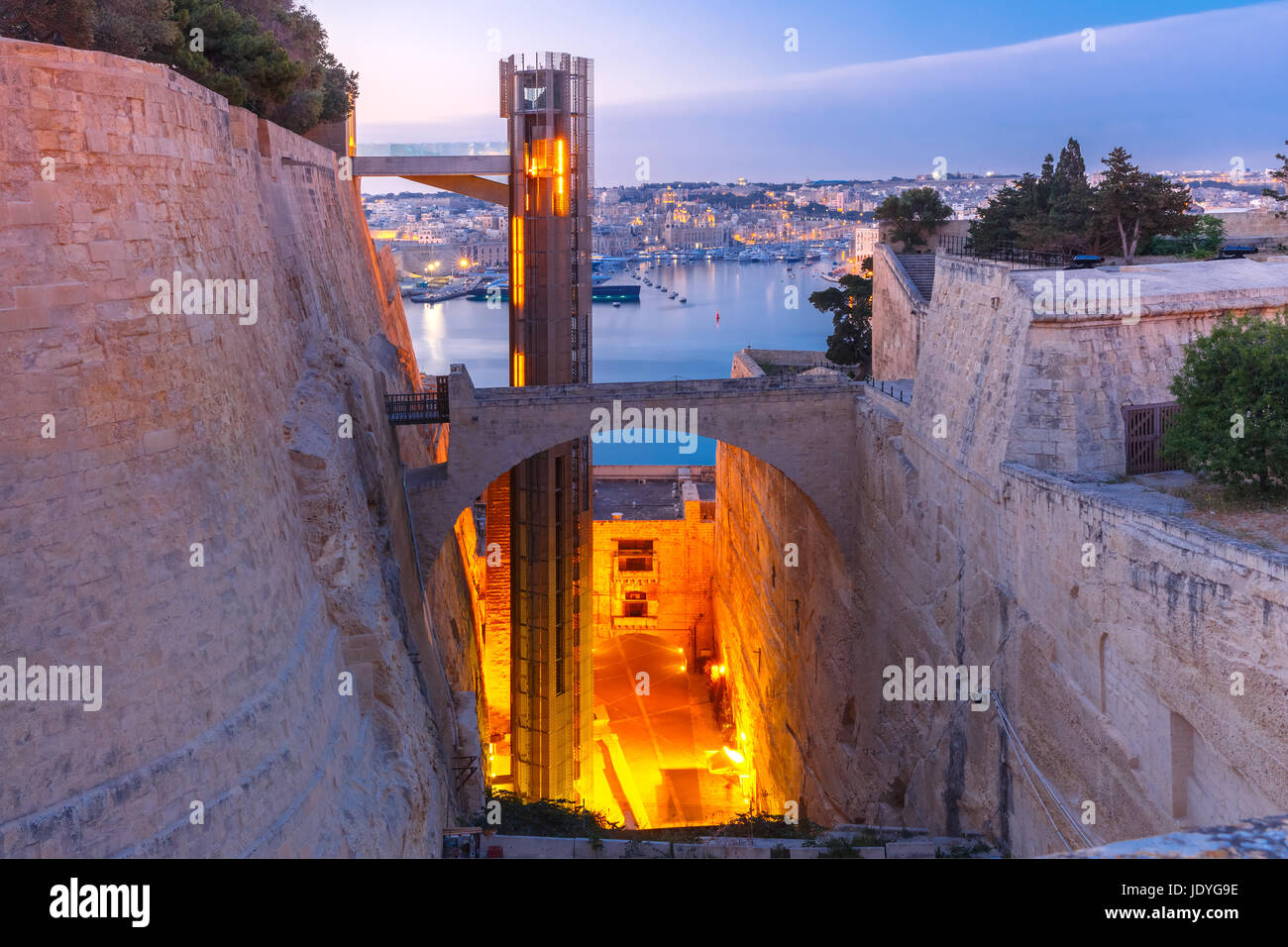 Il Grand Harbour e sollevamento Barrakka de La Valletta, Malta Foto Stock