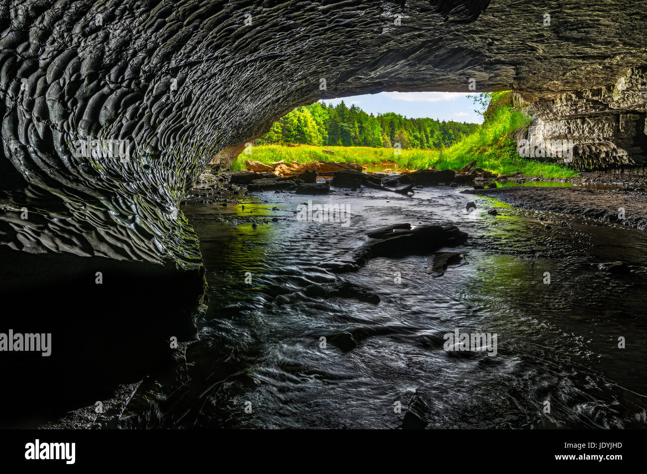 In piedi all'interno dei pozzi di Gandy in West Virginia, guardando fuori verso i verdi pascoli impartisce la sensazione di Giona di essere inghiottito dal gigante w Foto Stock