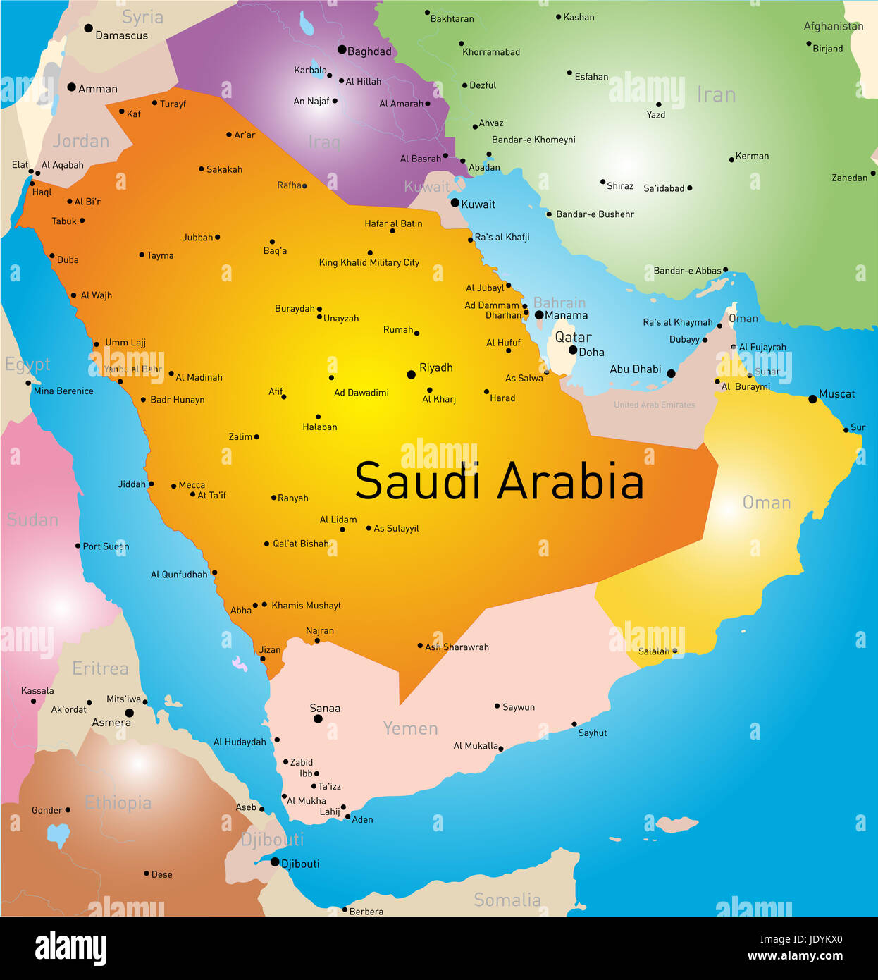 Vettore mappa a colori di Arabia Saudita paese Foto Stock