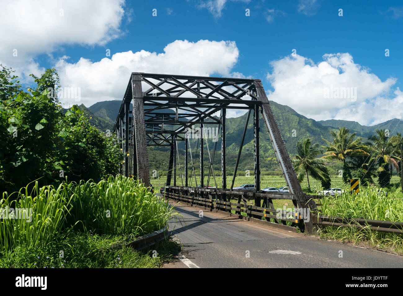 Vecchia trave metallica ponte sulla strada di Hanalei Kauai Foto Stock