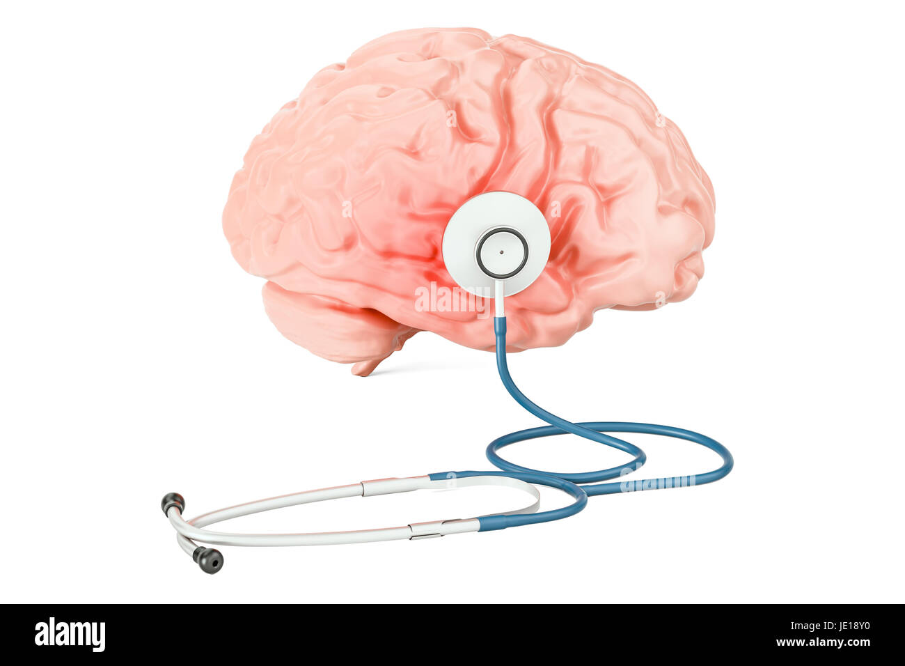 Uno stetoscopio con il cervello umano, concetto medico. Il rendering 3D Foto Stock
