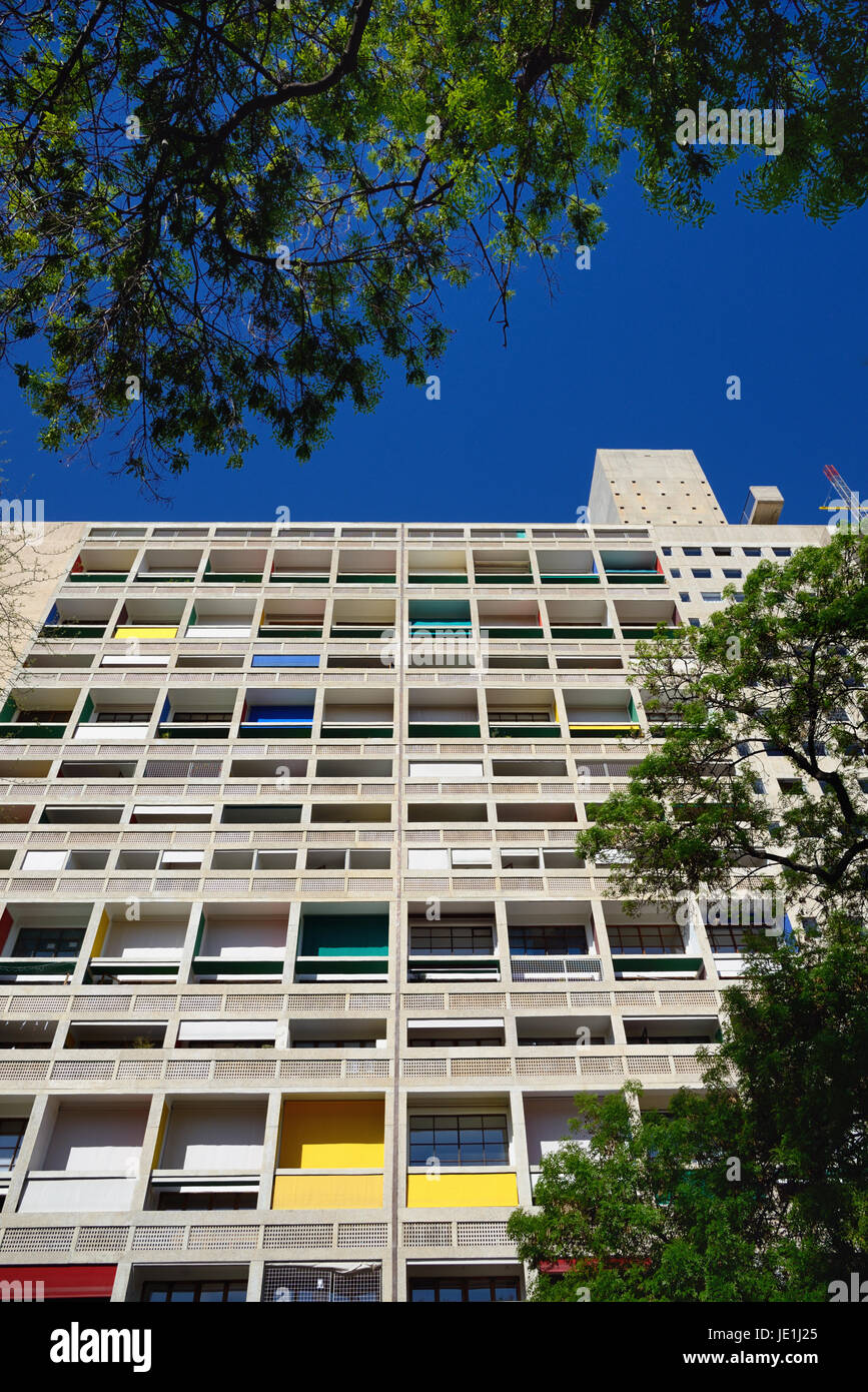 Unité d'abitazione o Cite Radieuse a torre di appartamenti progettati da Le Corbusier a Marsiglia o Marsiglia Francia Foto Stock