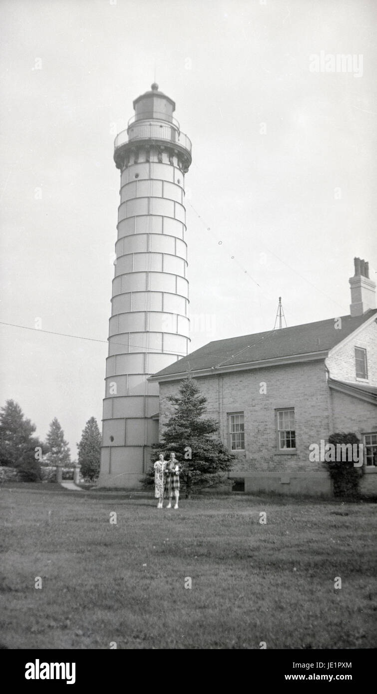 Antique c1930 fotografia, Cana Island Lighthouse in Wisconsin. La Cana Island Lighthouse è un faro si trova appena a nord di Baileys Harbour in Door County, Wisconsin, Stati Uniti. Fonte: fotografia originale. Foto Stock