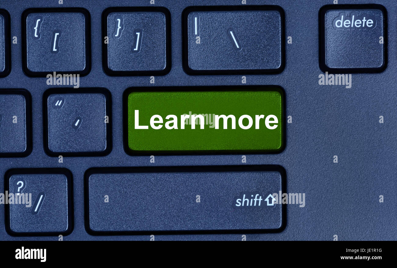 Per saperne di più parole sulla tastiera del computer il pulsante Primo piano Foto Stock