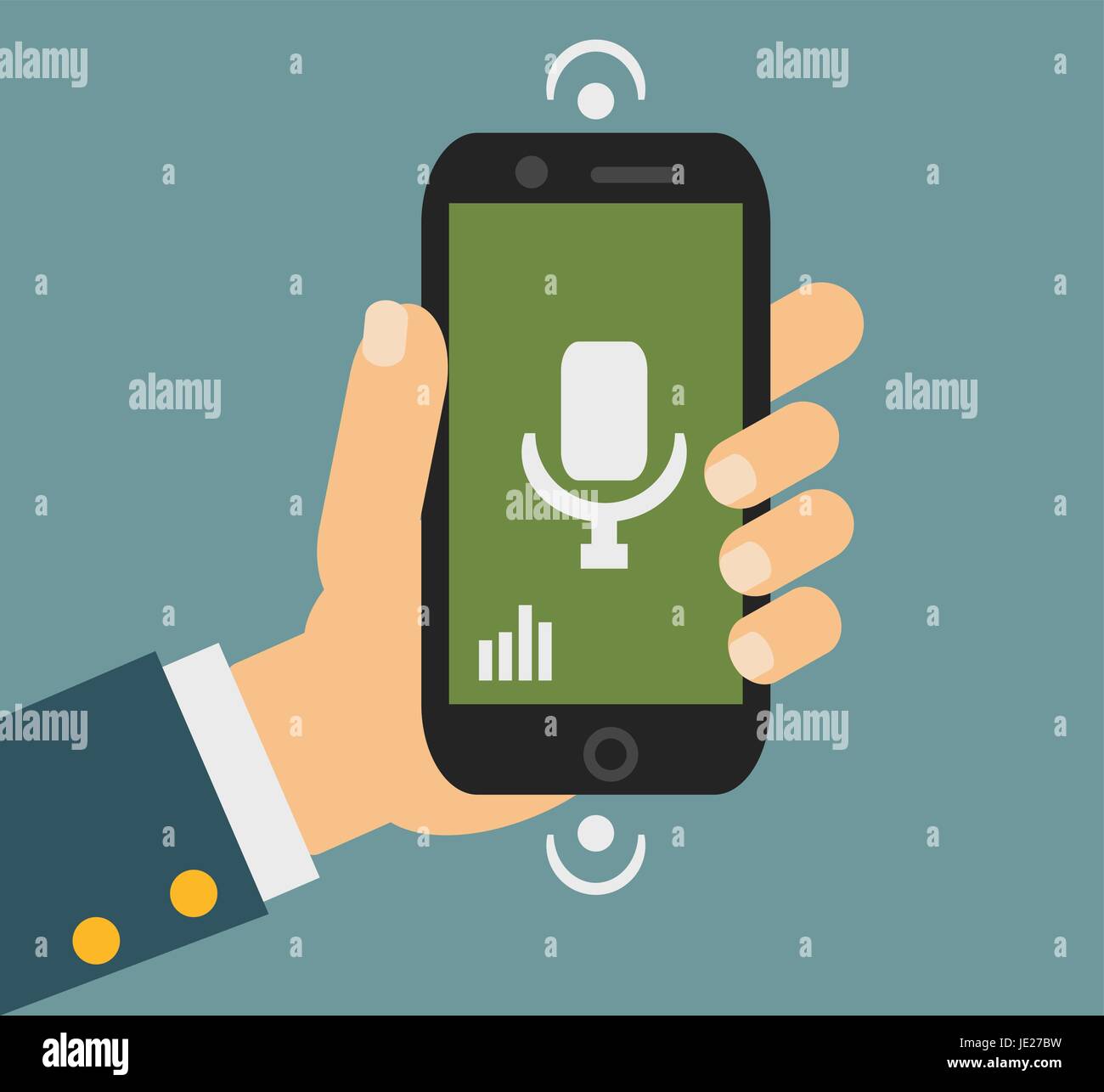Vettore di telefono mobile in stile piano - Controllo vocale concetto tecnologico Illustrazione Vettoriale