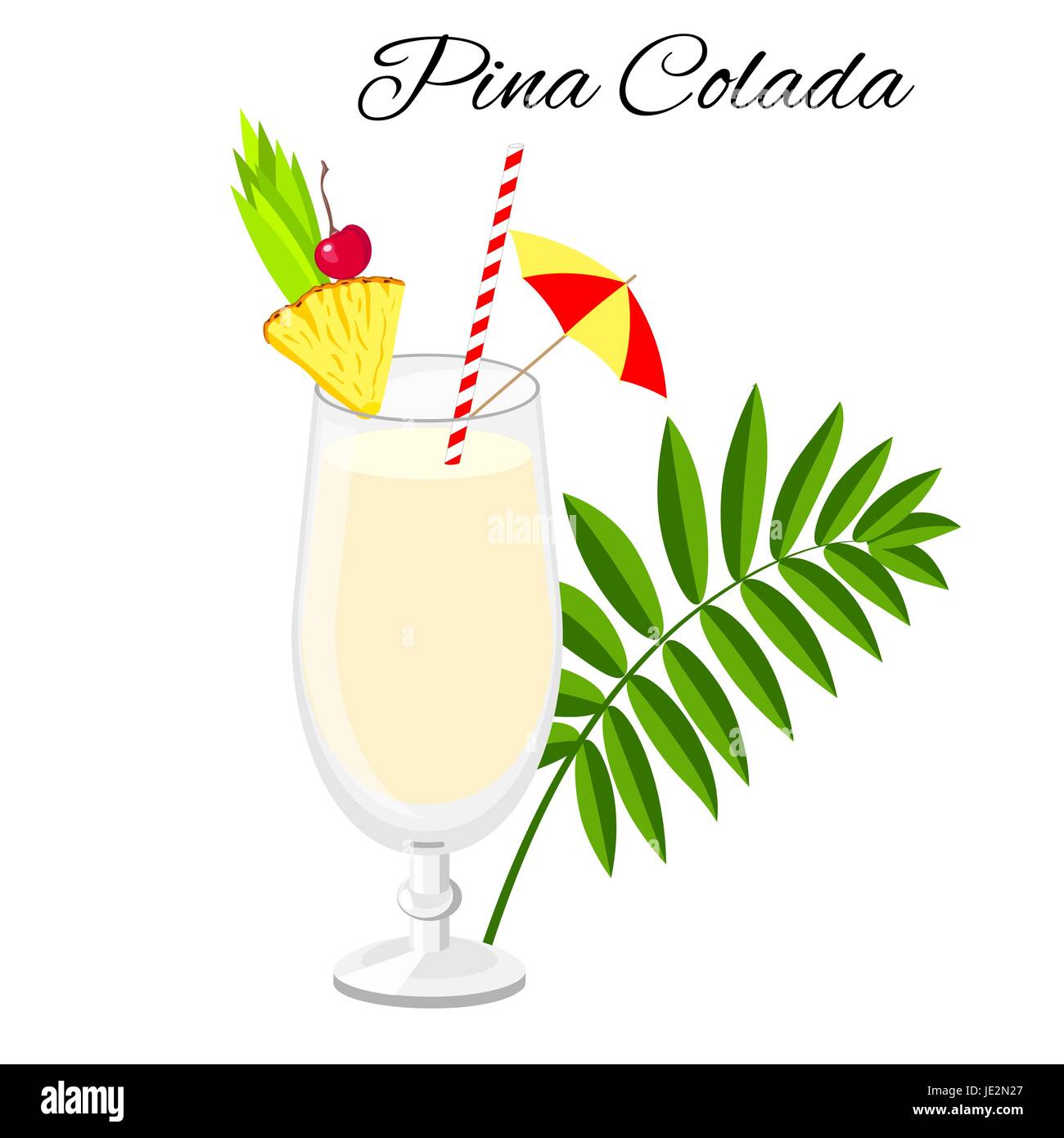 La Pina Colada cocktail vettore stile cartoon. Estate long drink isolato su bianco per il ristorante e bar menu o beach party banner e flyer Illustrazione Vettoriale