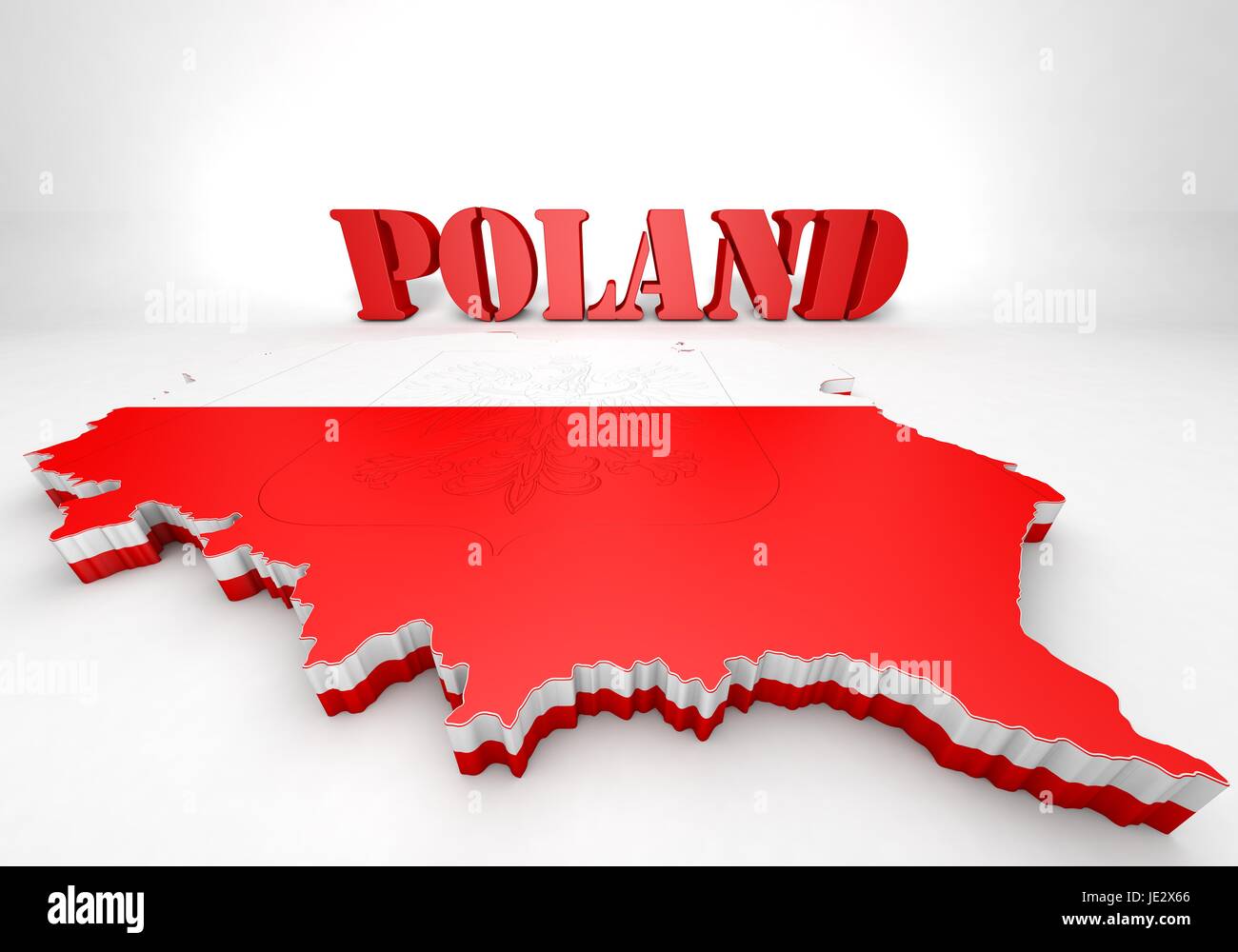 Mappa 3D illustrazione della Polonia con bandiera e stemma Foto Stock