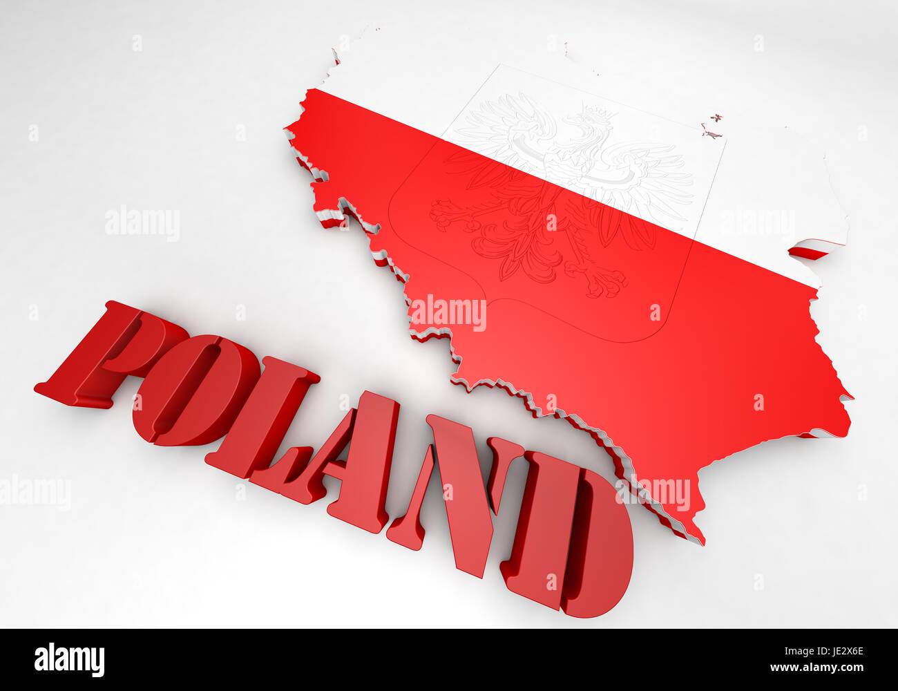 Mappa 3D illustrazione della Polonia con bandiera e stemma Foto Stock