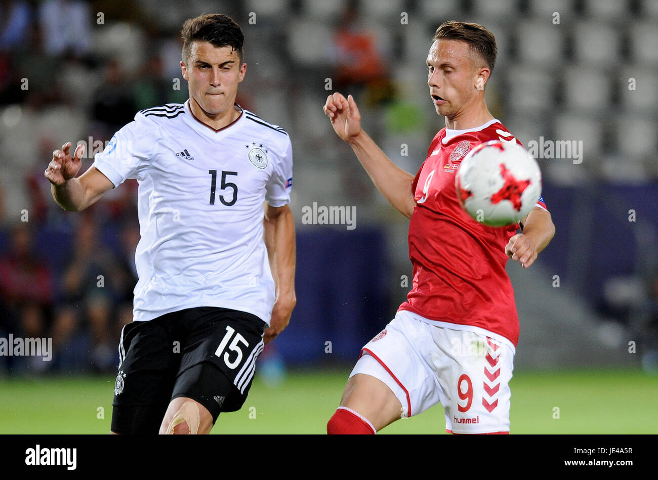 Marc-Oliver Kempf, Marcus Ingvartsen durante UEFA Europei Under-21 match tra Germania e Danimarca a Cracovia Stadium il 21 giugno 2017 a Cracovia, Polonia. (Foto di MB Media) Foto Stock