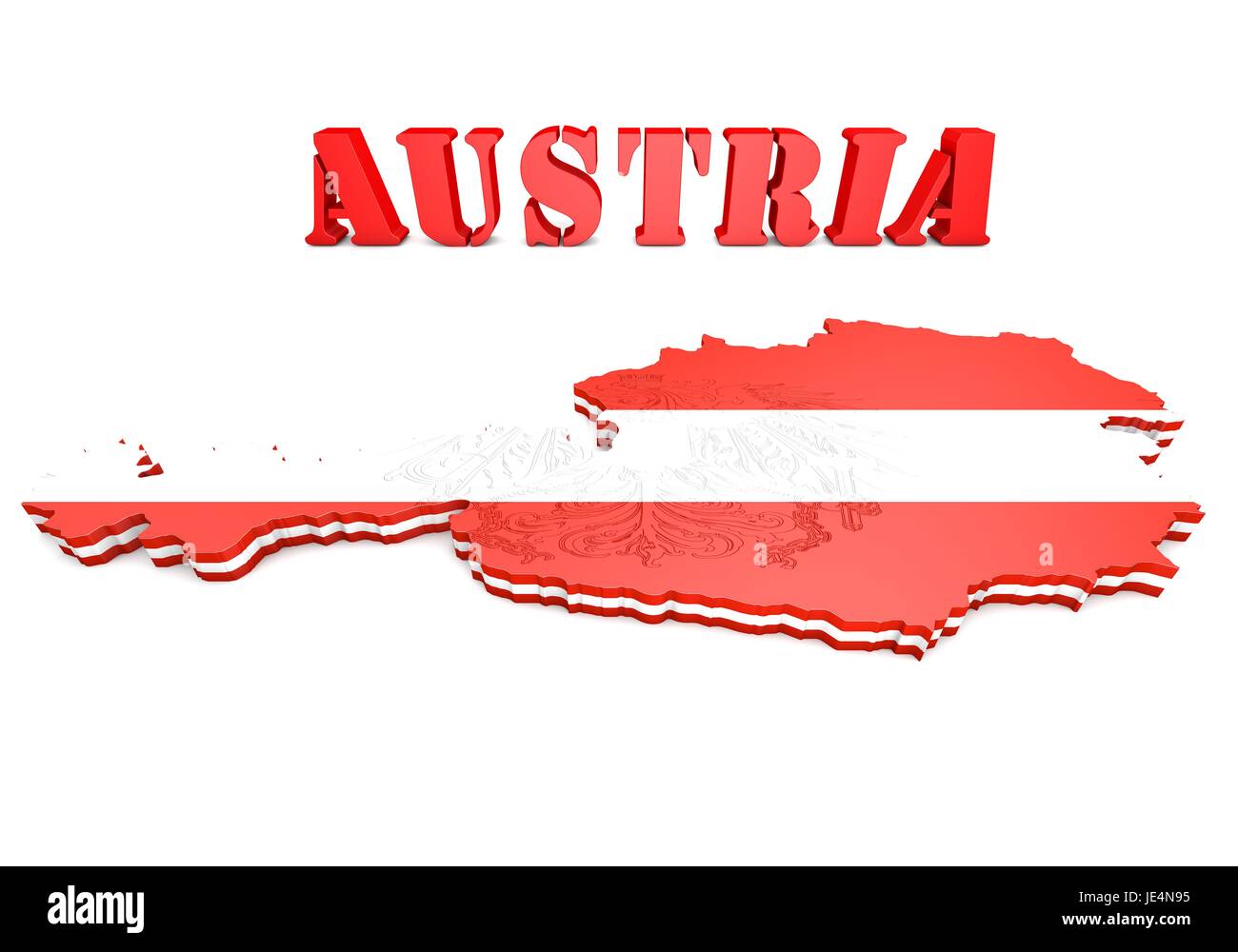 Mappa 3D'illustrazione dell'Austria con bandiera e stemma Foto Stock