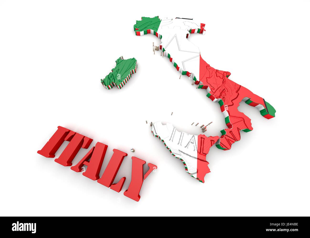 Mappa 3D illustrazione di Italia con bandiera Foto Stock