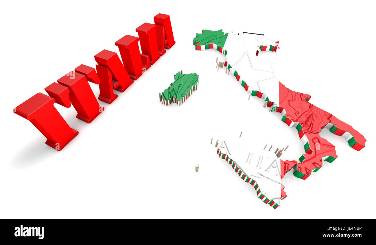 Mappa 3D illustrazione di Italia con bandiera Foto Stock
