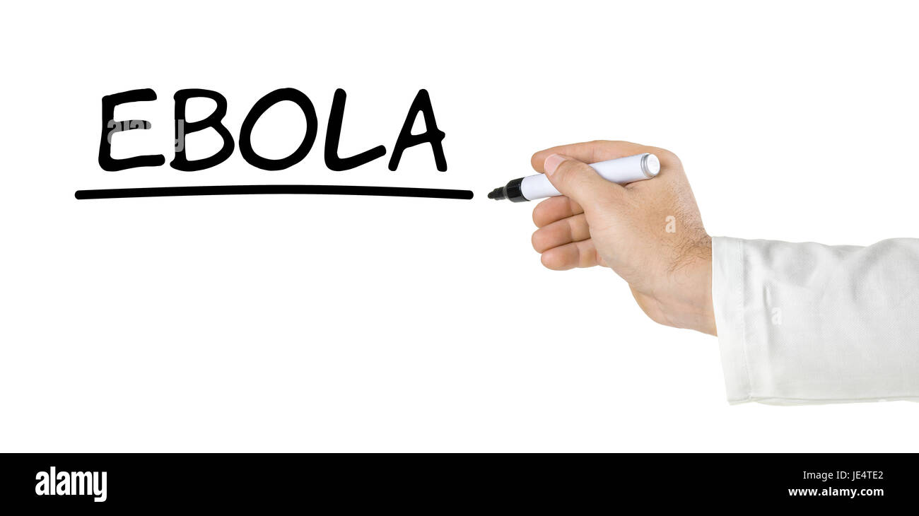 Mano mit Stift schreibt Ebola Foto Stock