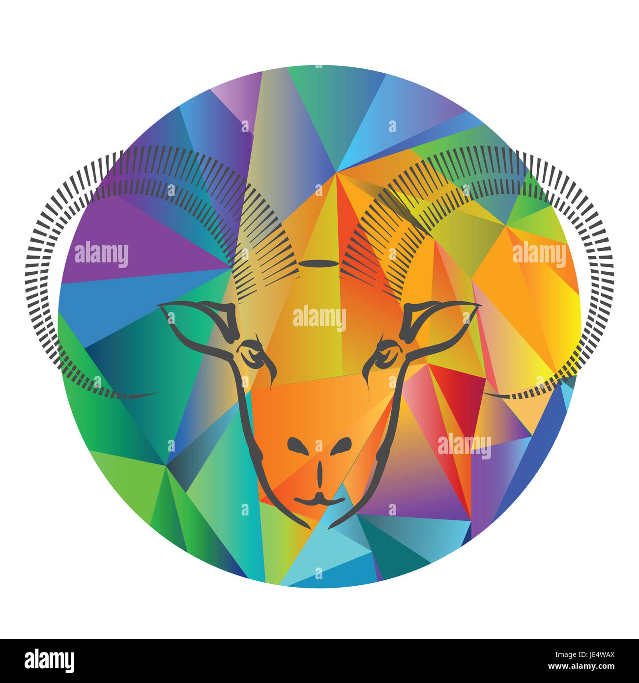 Illustrazione colorata con la testa di capra su uno sfondo poligonale Foto Stock