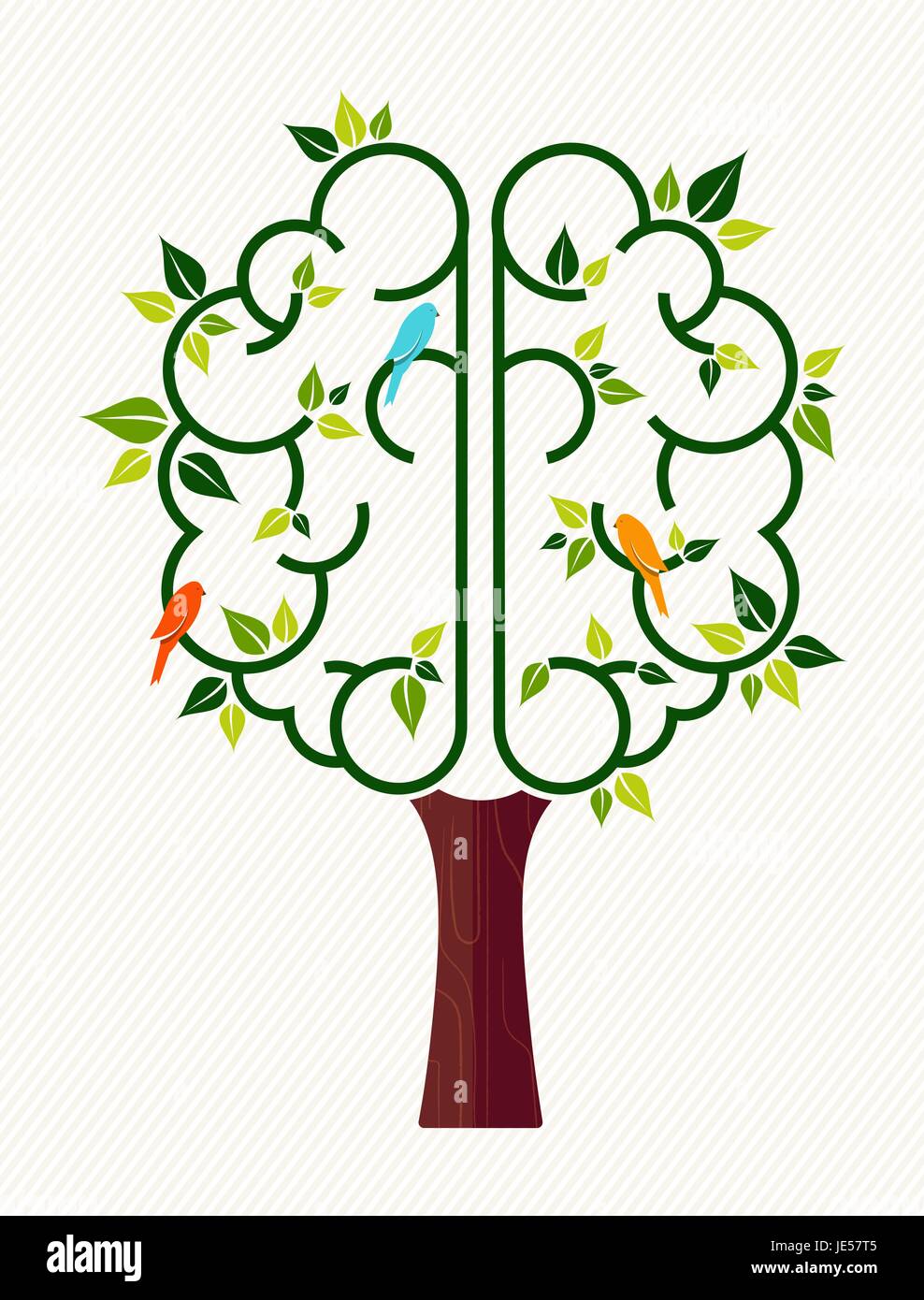 Pensare verde concetto illustrazione, albero con il cervello umano e gli uccelli per la cura per l ambiente o Natura progetto di guida. EPS10 vettore. Illustrazione Vettoriale