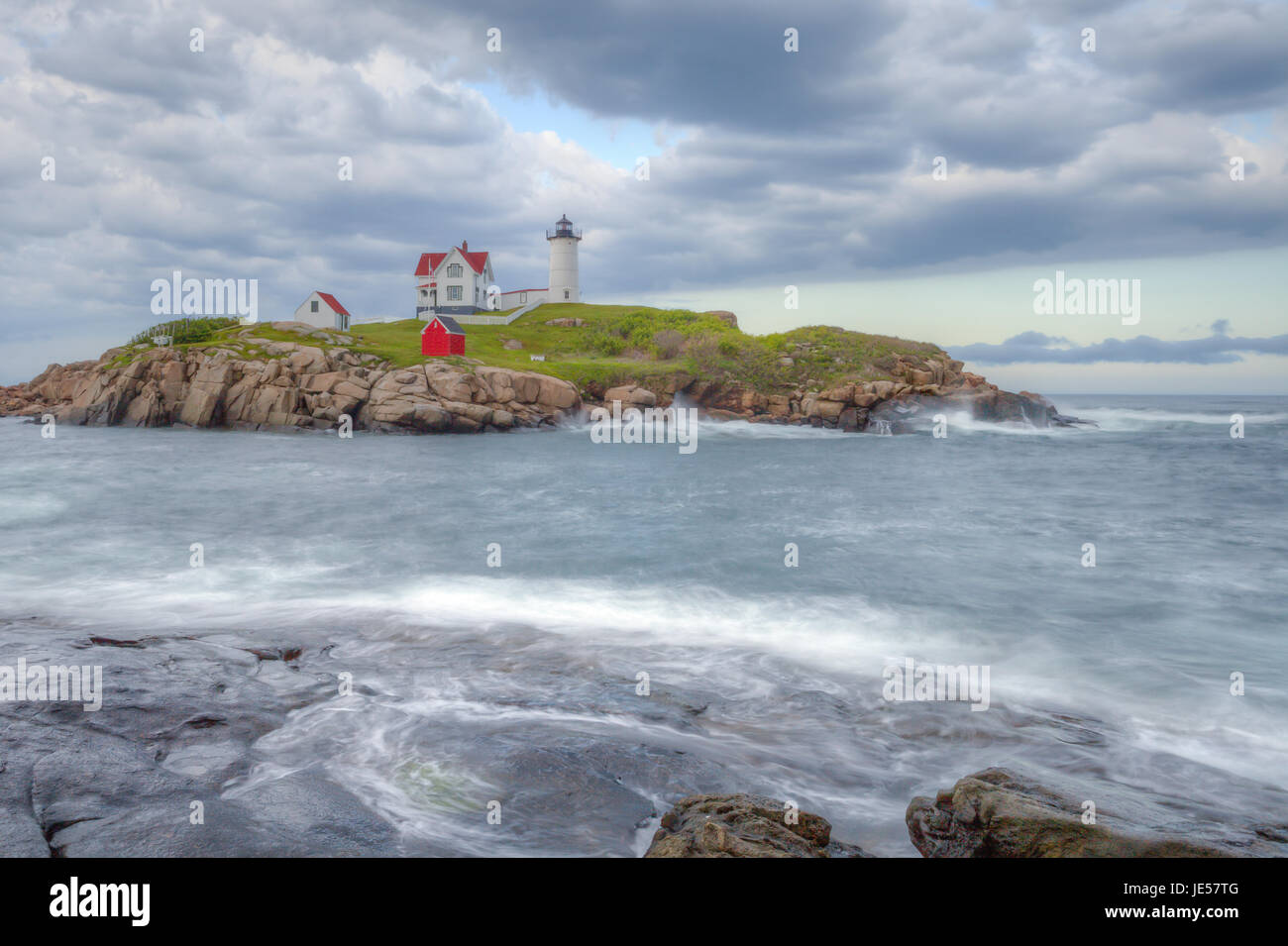 Cape Neddick faro sull isola Nubble in York, Maine Foto Stock