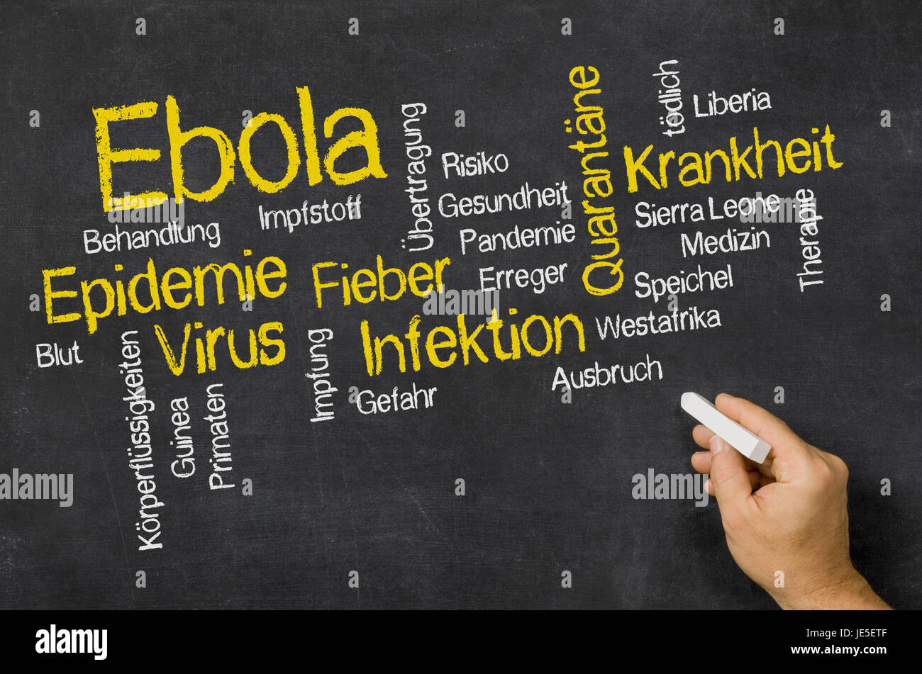 Word Cloud auf einer Tafel zum Thema Ebola Foto Stock