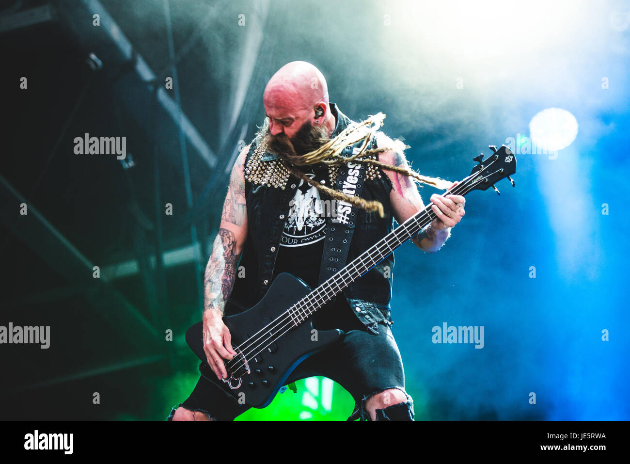 Clisson, Francia. Il 18 giugno, 2017. Cinque Dita morte punzone suonare dal vivo presso il Festival Hellfest 2017 con il loro nuovo cantante Tommy Vext. Credito: Alessandro Bosio/Pacific Press/Alamy Live News Foto Stock
